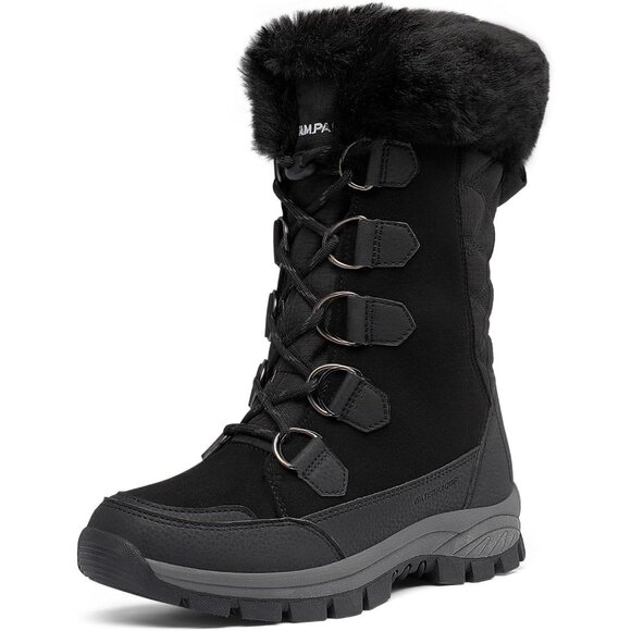 Shoes - Women’s Black Waterproof Winter Snow Boots Warm Faux Fur Non Slip Mid Calf